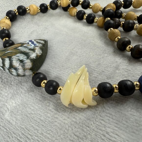 Wood Duck Geese Statement Necklace Beaded Shell Accents Hand Painted Vintage - Picture 12 of 16